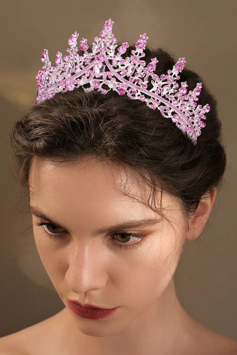 Silver White Crystal Prom Queen Pageant Crown Tiara with Rhinestones - Image 9