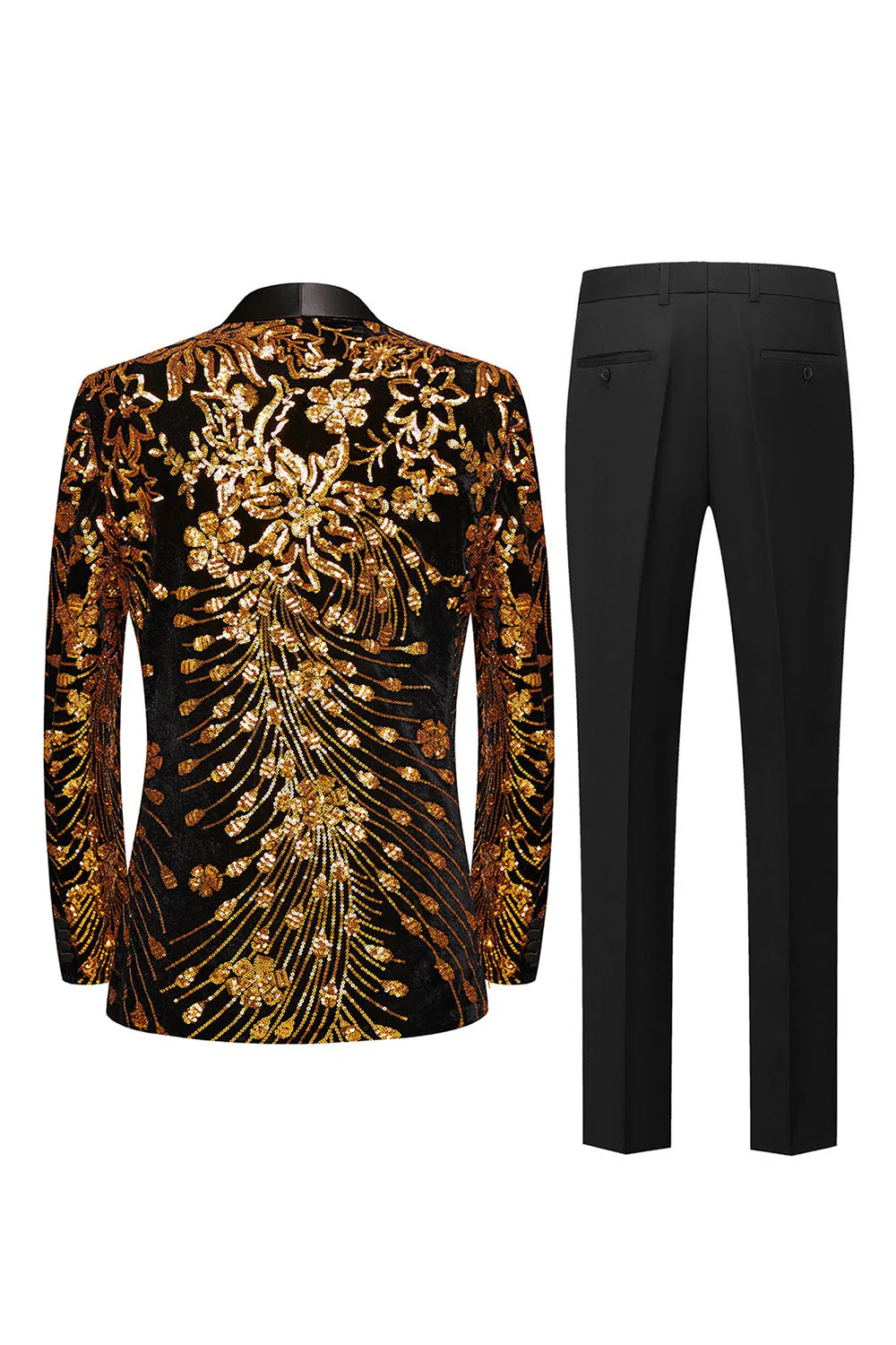 Gold Sequin One Button Shawl Lapel 2-piece Men's Prom Suits - Image 2