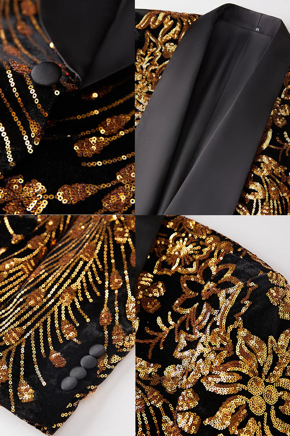 Gold Sequin One Button Shawl Lapel 2-piece Men's Prom Suits - Image 3
