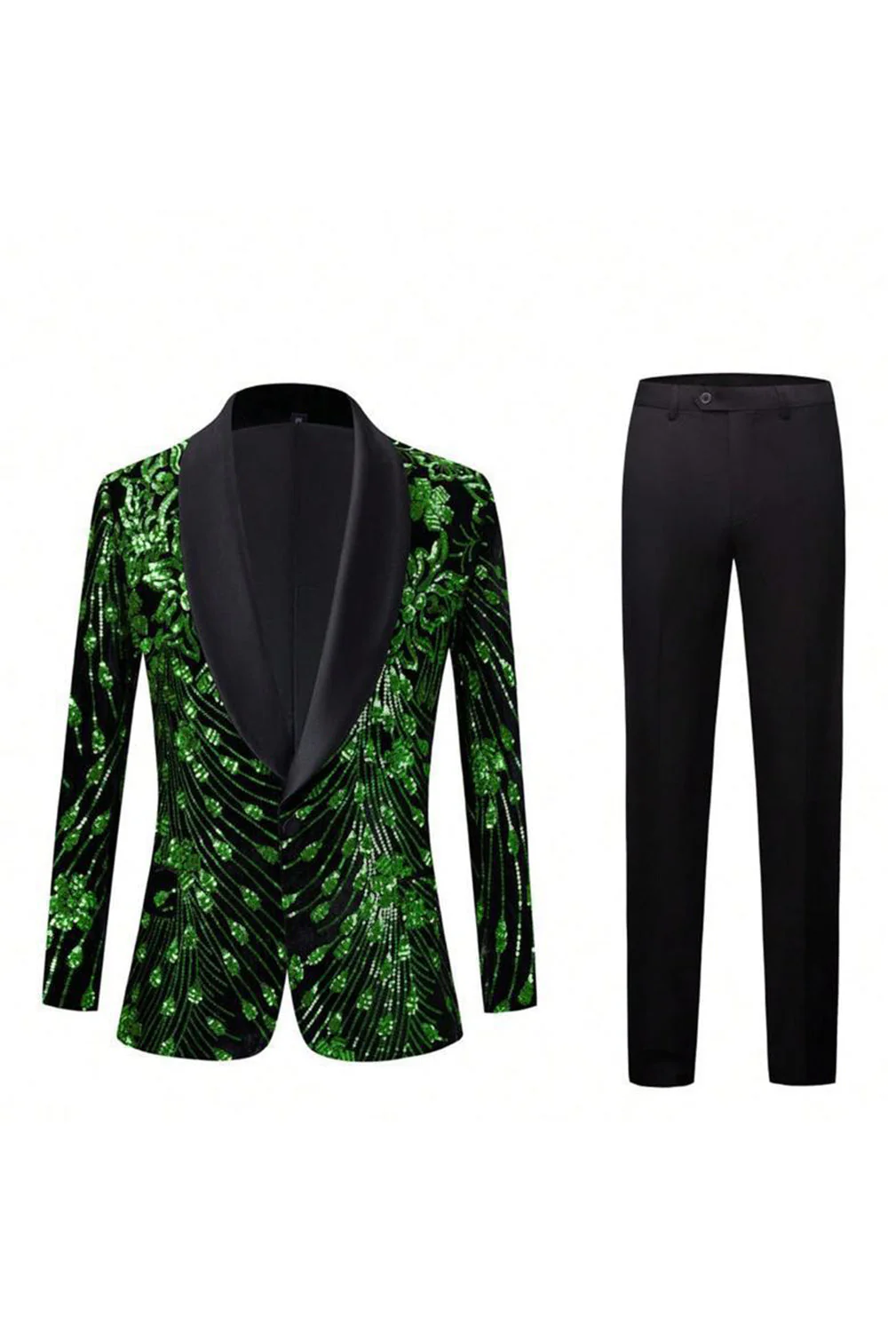 Gold Sequin One Button Shawl Lapel 2-piece Men's Prom Suits - Image 4