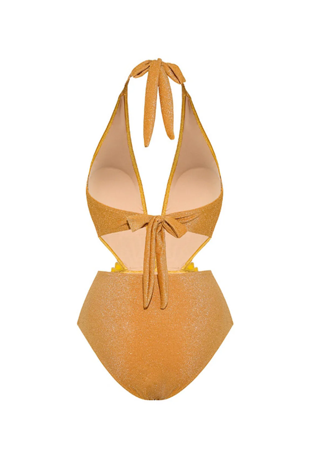 Golden 2 Piece Halter 3D Flower Swimsuit with Beach Dress - Image 3