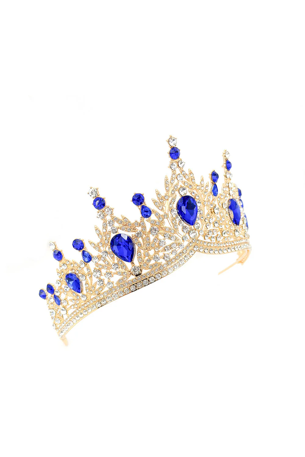 Golden and Royal Blue Crystal Prom Queen Pageant Crown Tiara - Image 2