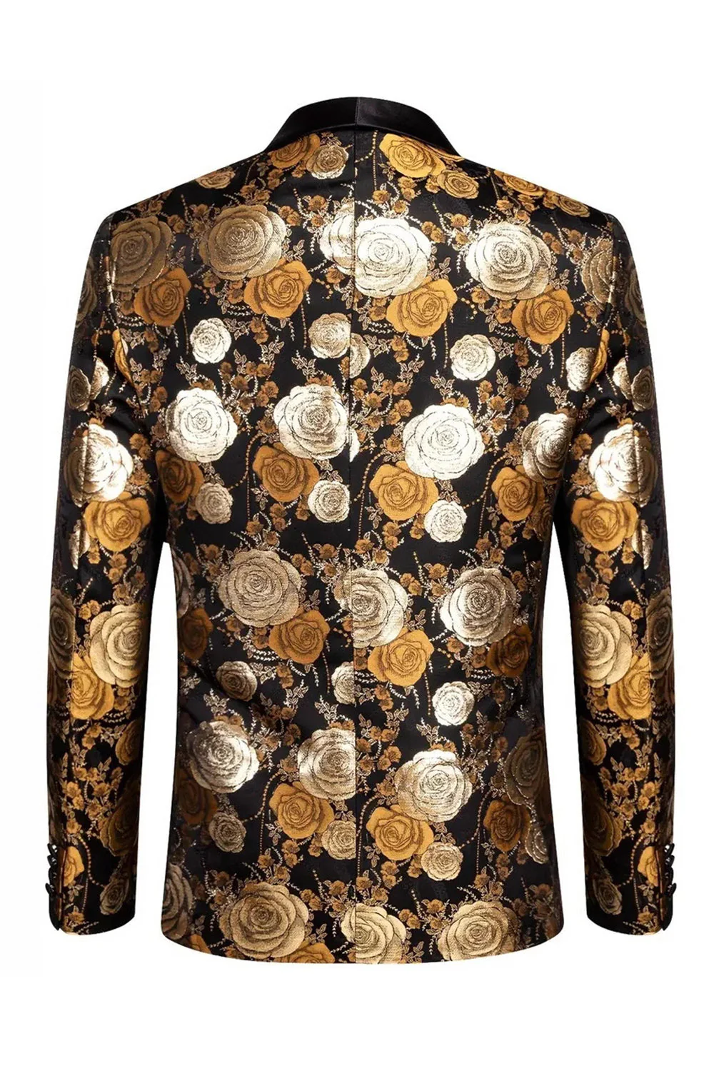 Golden Jacquard Floral Shawl Lapel Single Breasted Men' Blazer - Image 2