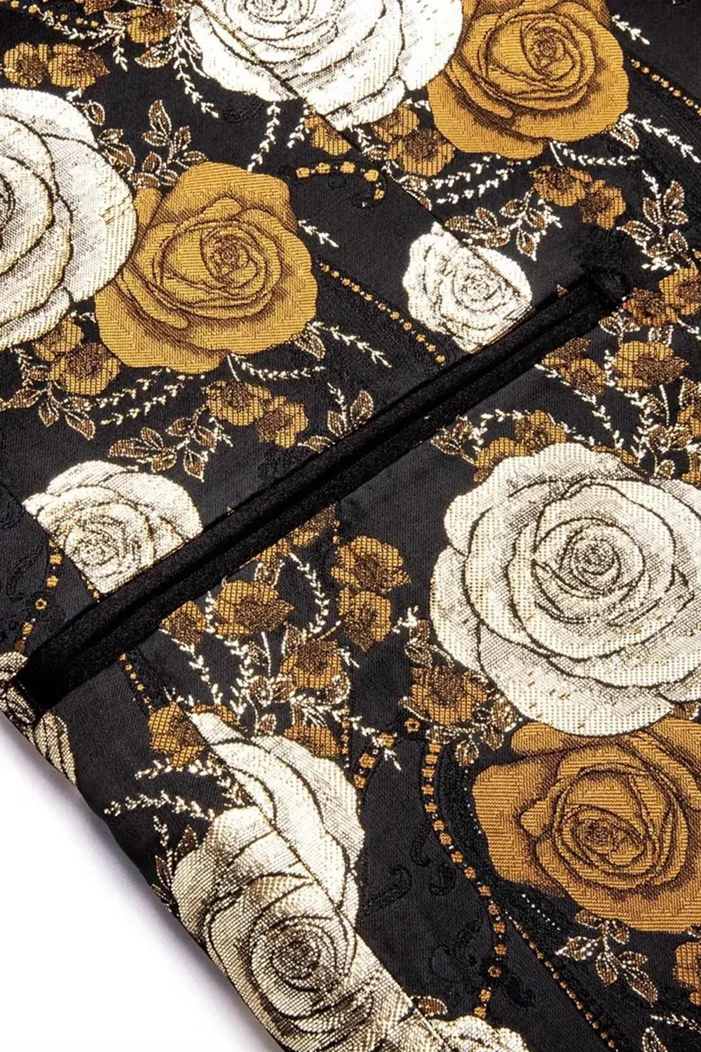 Golden Jacquard Floral Shawl Lapel Single Breasted Men' Blazer - Image 4