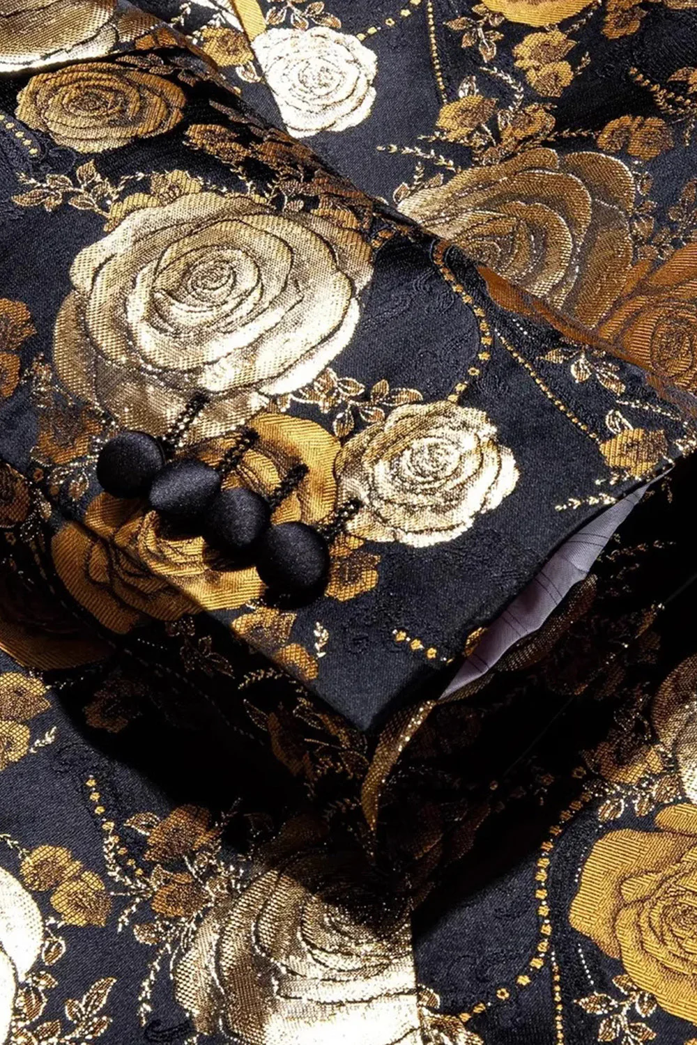 Golden Jacquard Floral Shawl Lapel Single Breasted Men' Blazer - Image 5