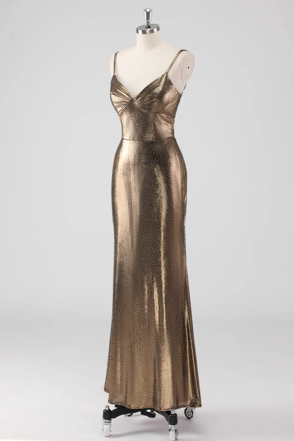 Golden Mermaid Spaghetti Straps Beaded Long Formal Dress - Image 3