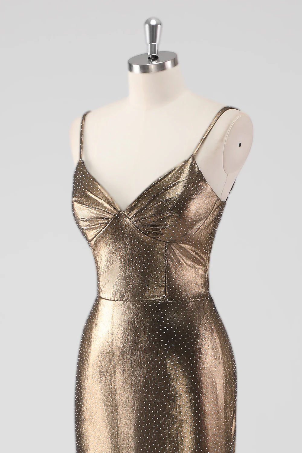 Golden Mermaid Spaghetti Straps Beaded Long Formal Dress - Image 6