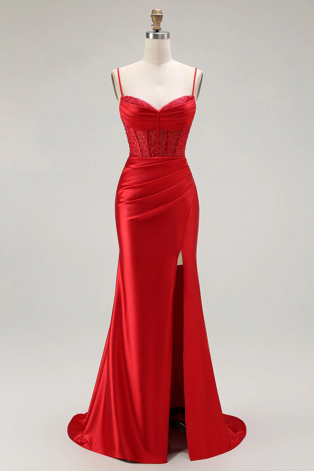 Golden Mermaid Spaghetti Straps Corset Pleated Long Prom Dress with Slit - Image 19