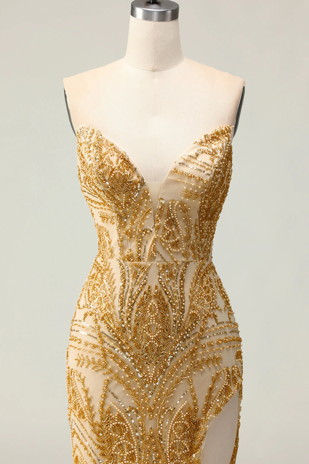 Golden Mermaid Sweetheart Beaded Long Prom Dress with Slit - Image 4