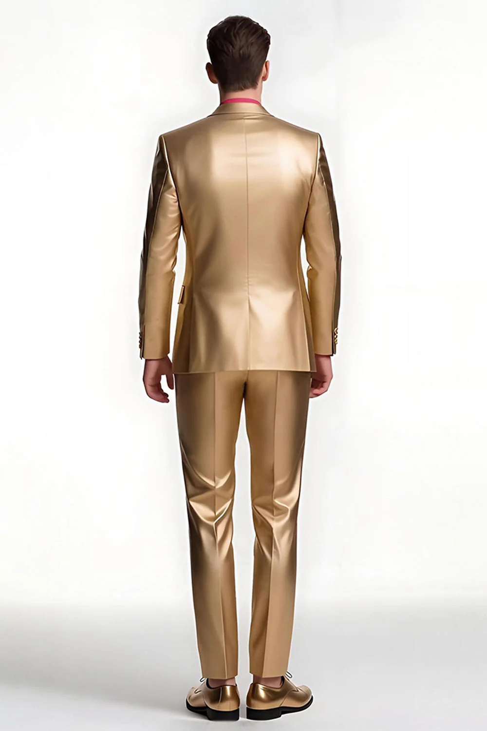 Golden Single Breasted Peak Lapel Men's Prom Suits - Image 2