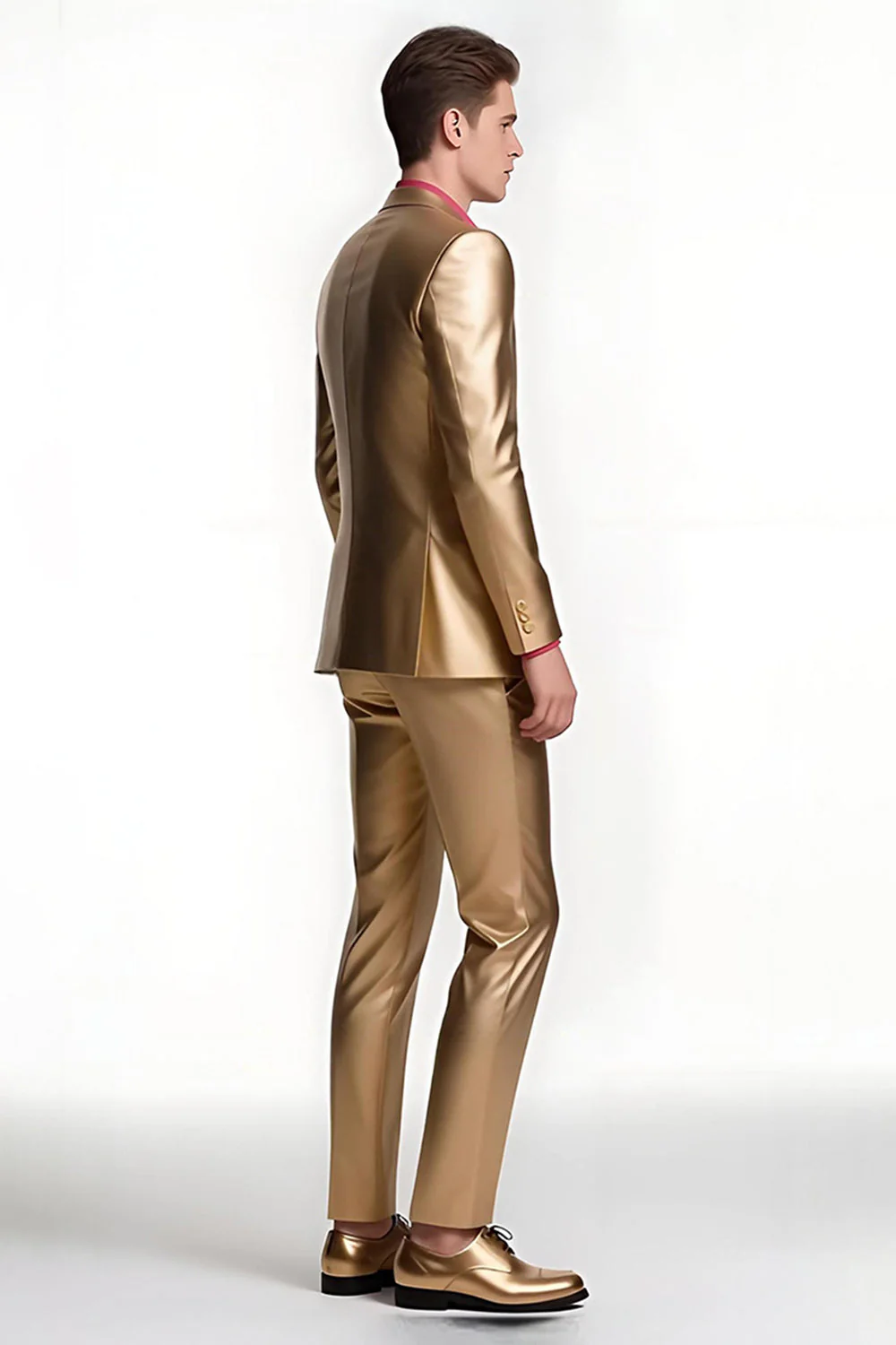 Golden Single Breasted Peak Lapel Men's Prom Suits - Image 3
