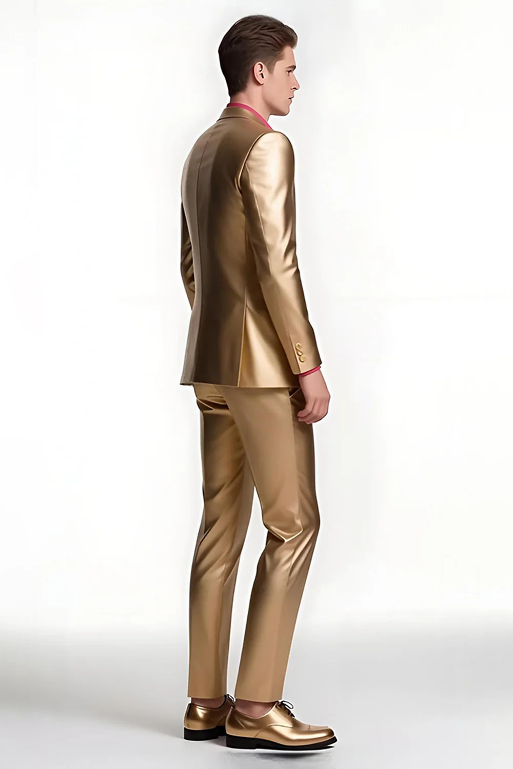 Golden Single Breasted Peak Lapel Men's Prom Suits - Image 4