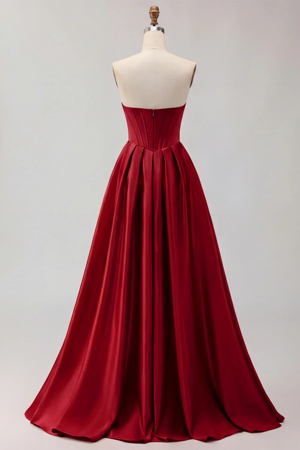 Golden Strapless Satin A-Line Corset Long Prom Dress - Image 10