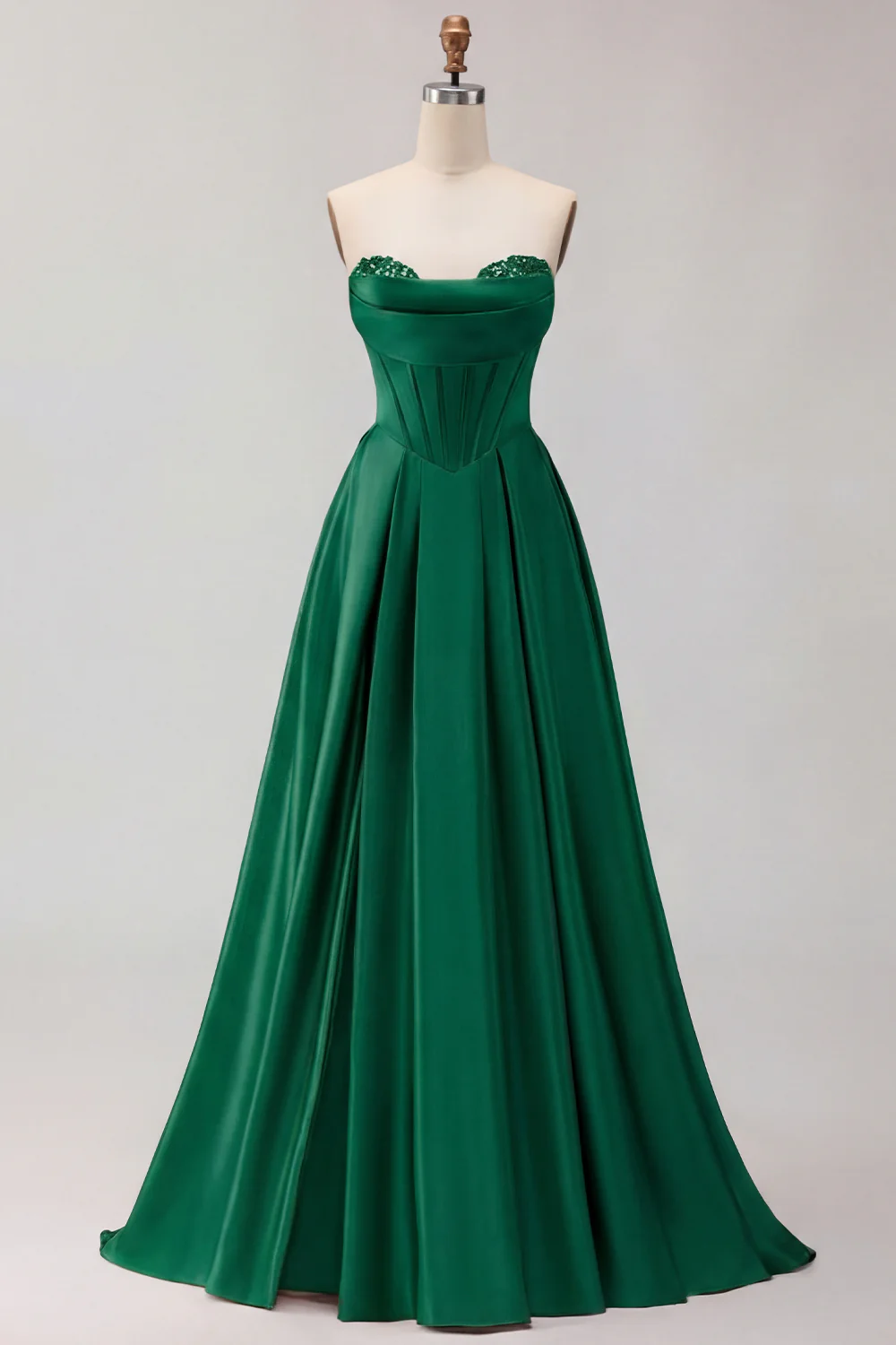 Golden Strapless Satin A-Line Corset Long Prom Dress - Image 11