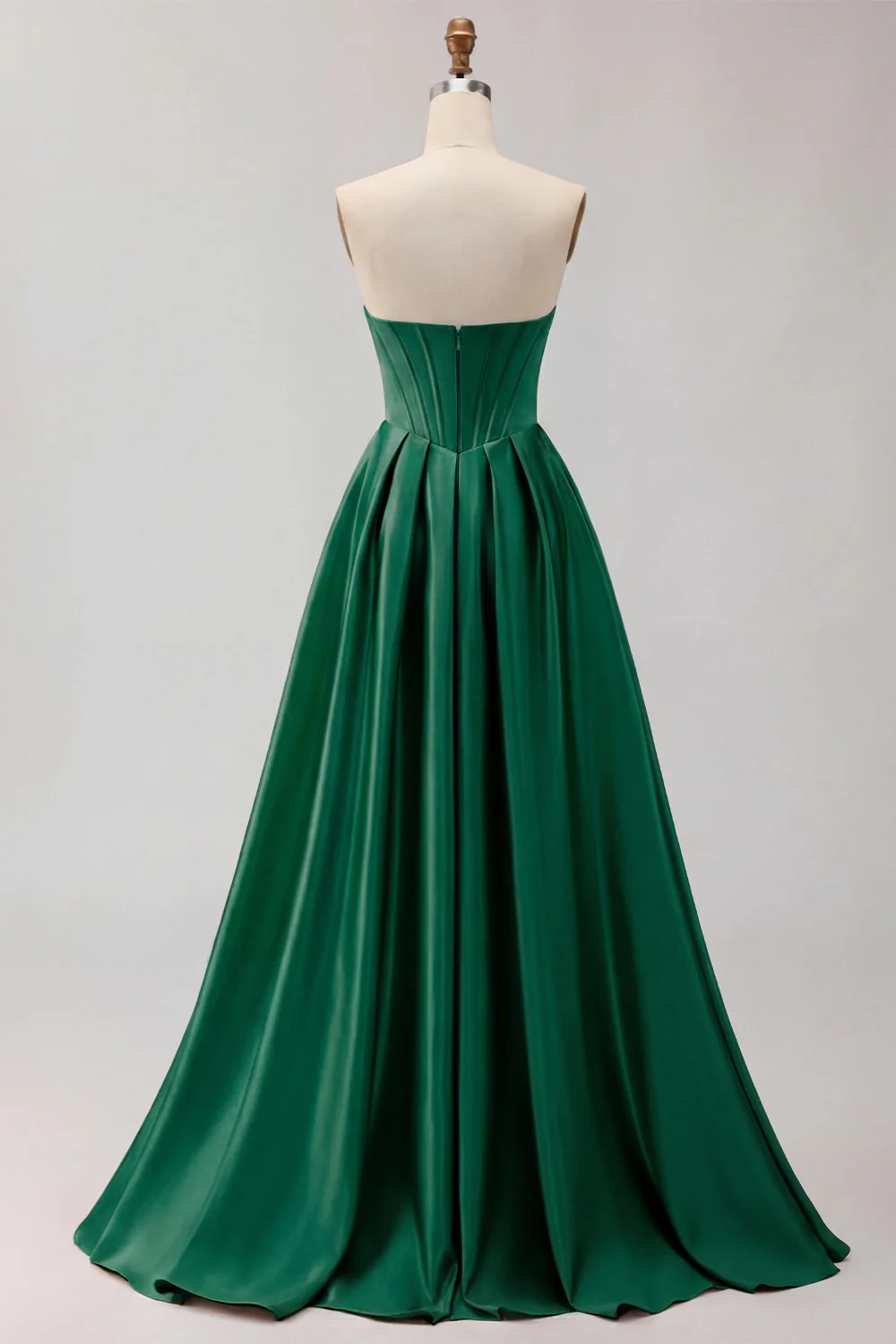 Golden Strapless Satin A-Line Corset Long Prom Dress - Image 12