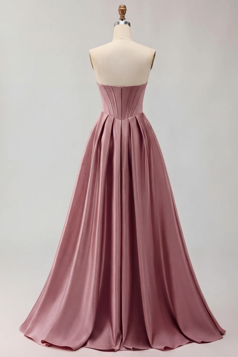 Golden Strapless Satin A-Line Corset Long Prom Dress - Image 14