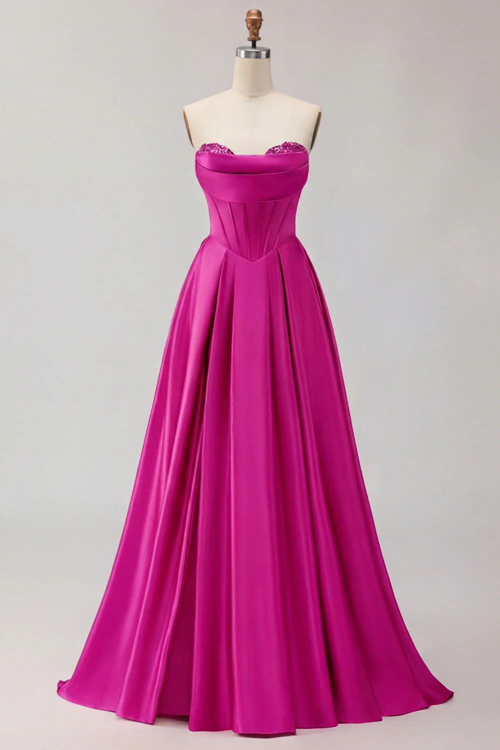 Golden Strapless Satin A-Line Corset Long Prom Dress - Image 15