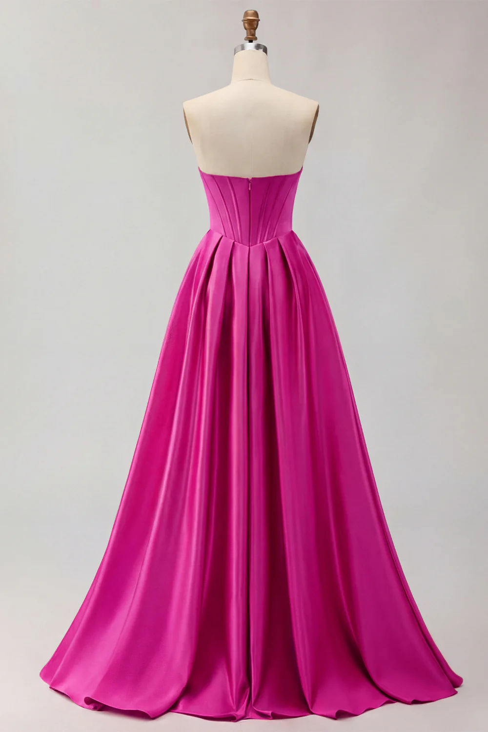 Golden Strapless Satin A-Line Corset Long Prom Dress - Image 16