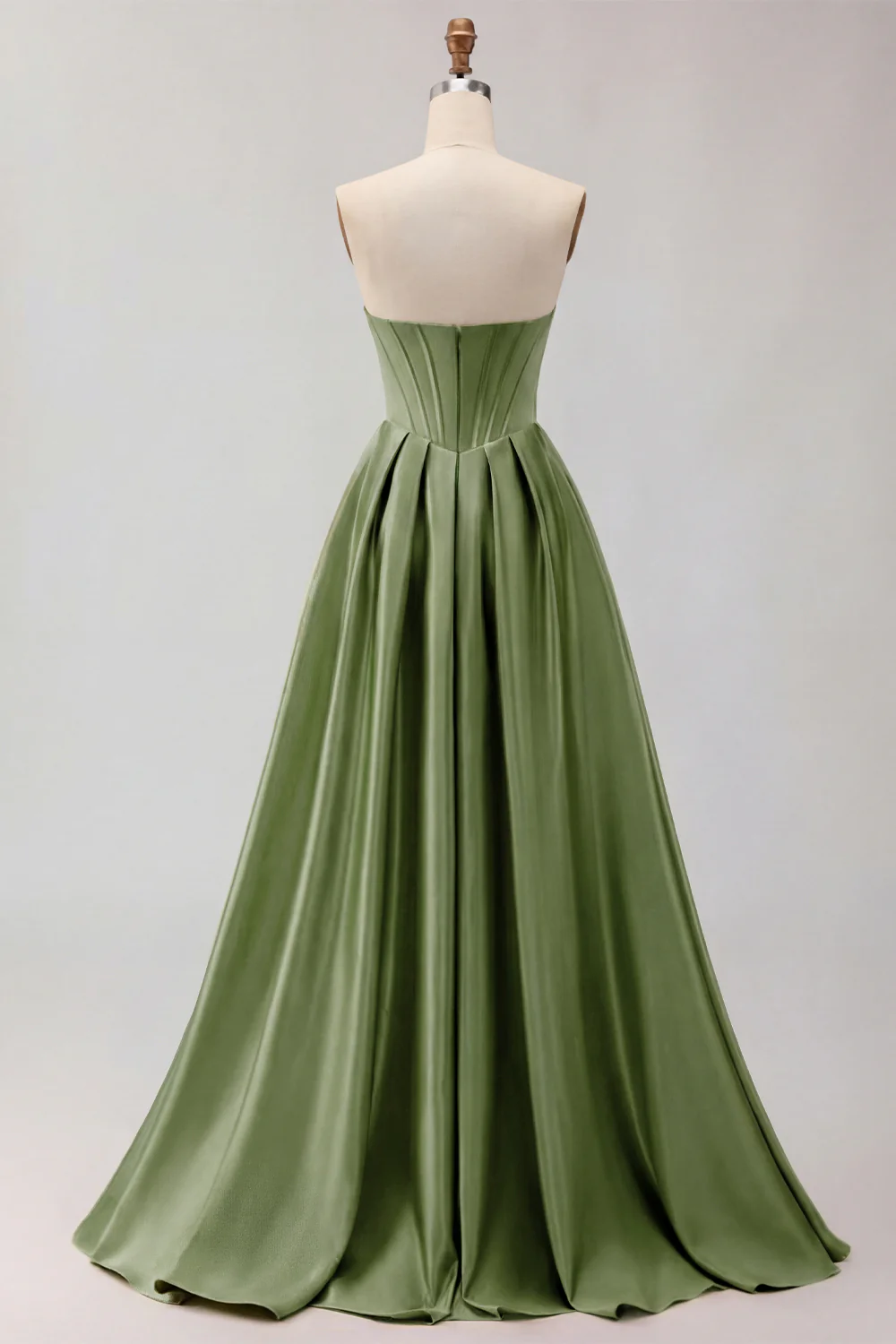 Golden Strapless Satin A-Line Corset Long Prom Dress - Image 18