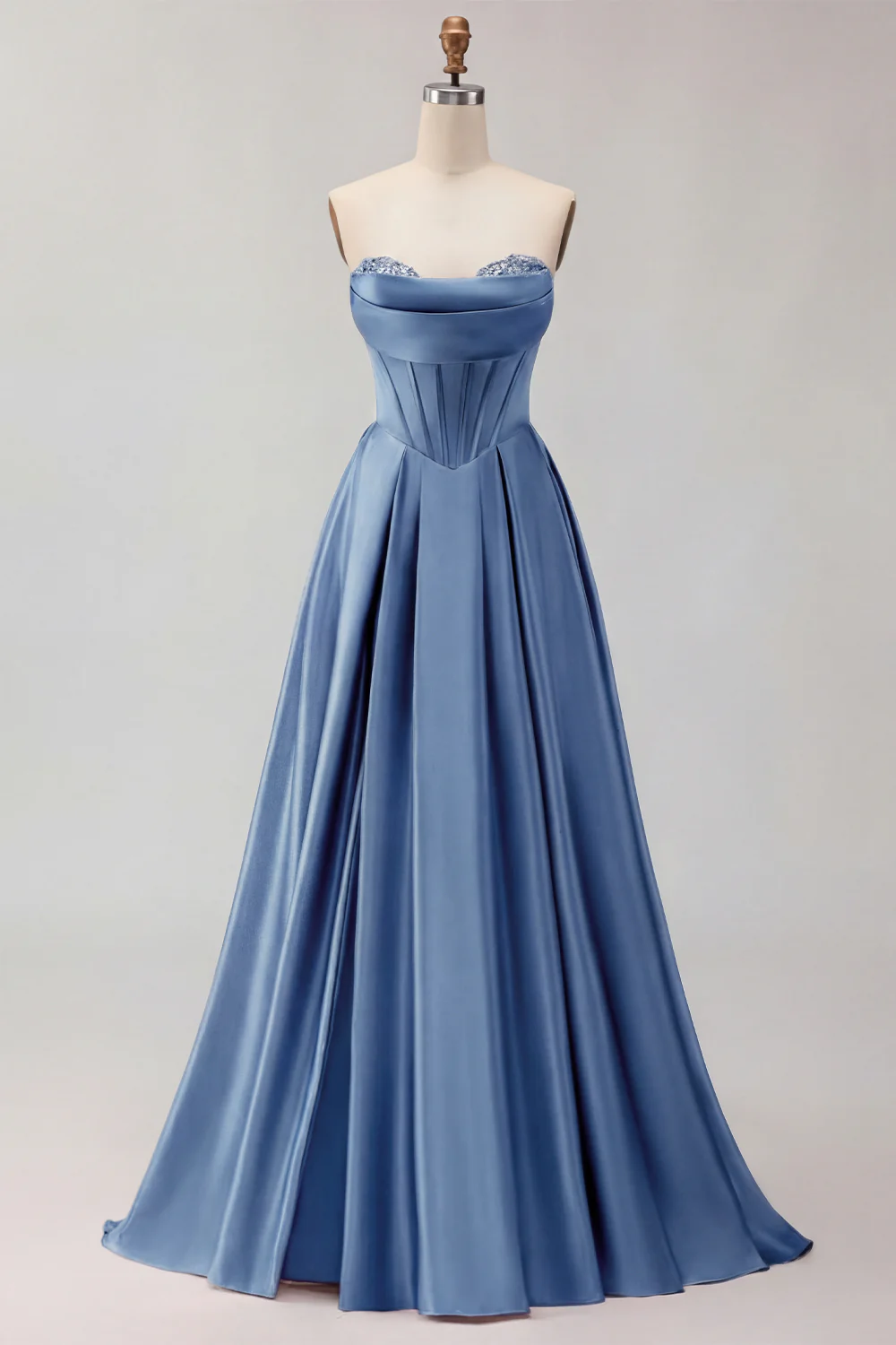 Golden Strapless Satin A-Line Corset Long Prom Dress - Image 19