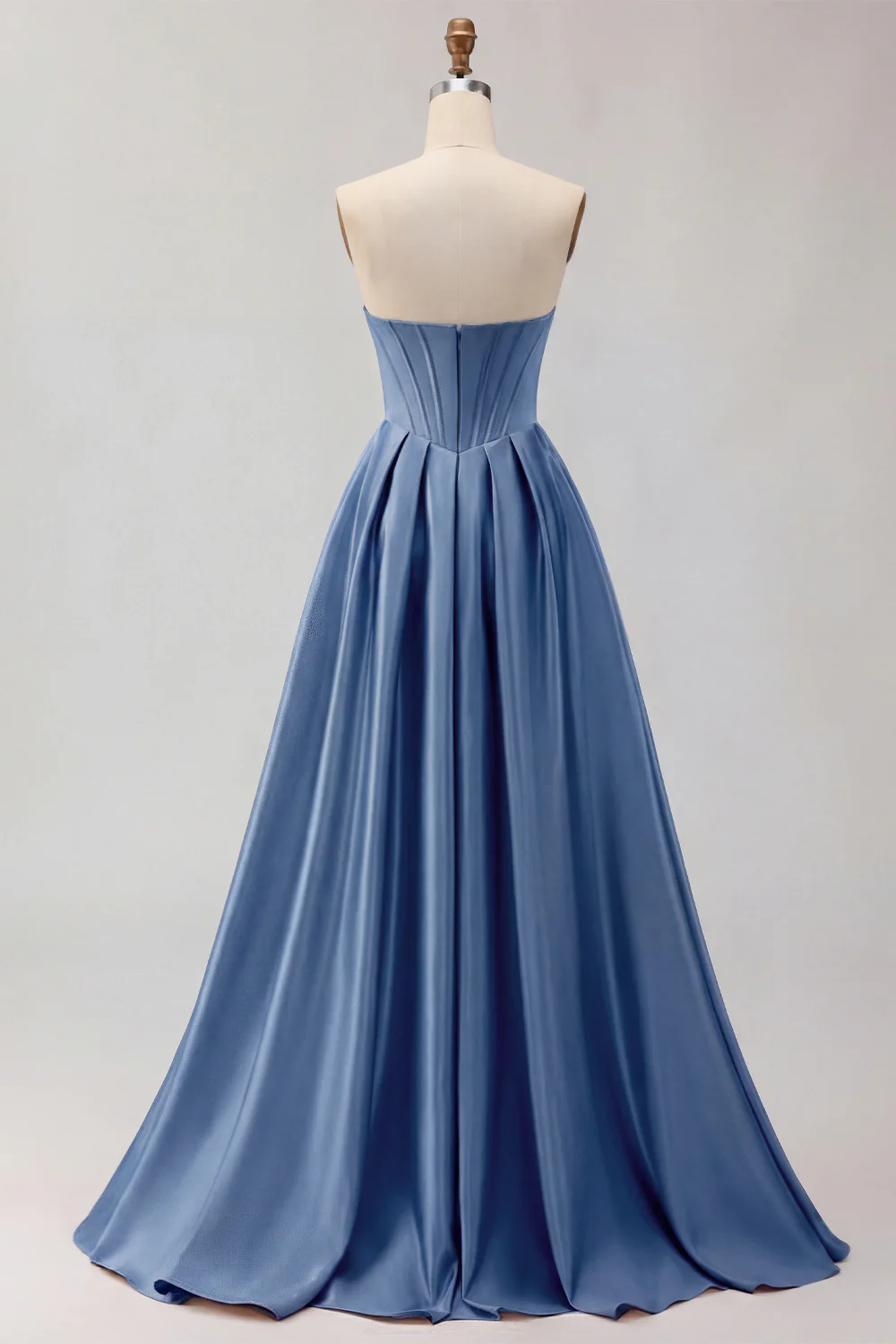 Golden Strapless Satin A-Line Corset Long Prom Dress - Image 20