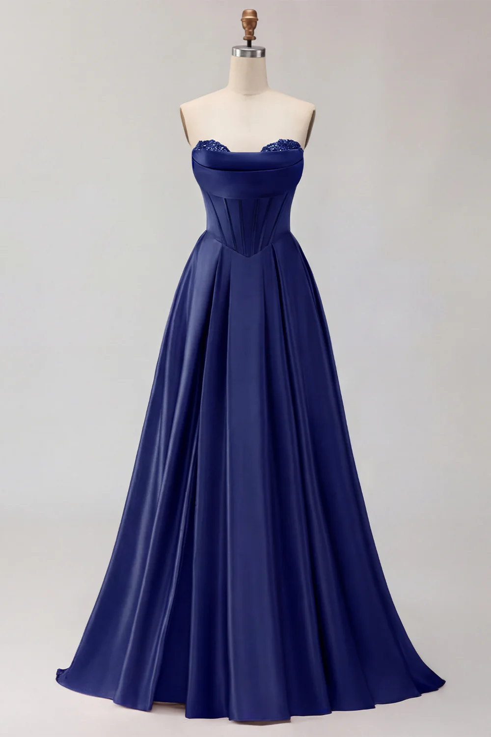 Golden Strapless Satin A-Line Corset Long Prom Dress - Image 21