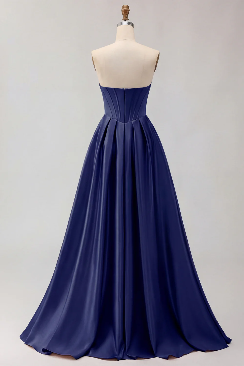 Golden Strapless Satin A-Line Corset Long Prom Dress - Image 22