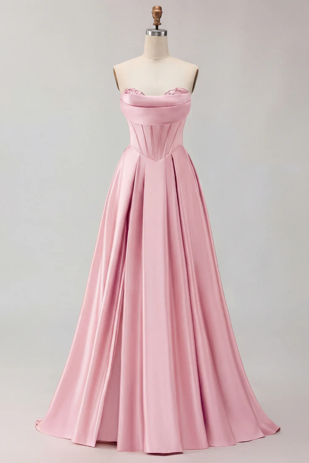 Golden Strapless Satin A-Line Corset Long Prom Dress - Image 23