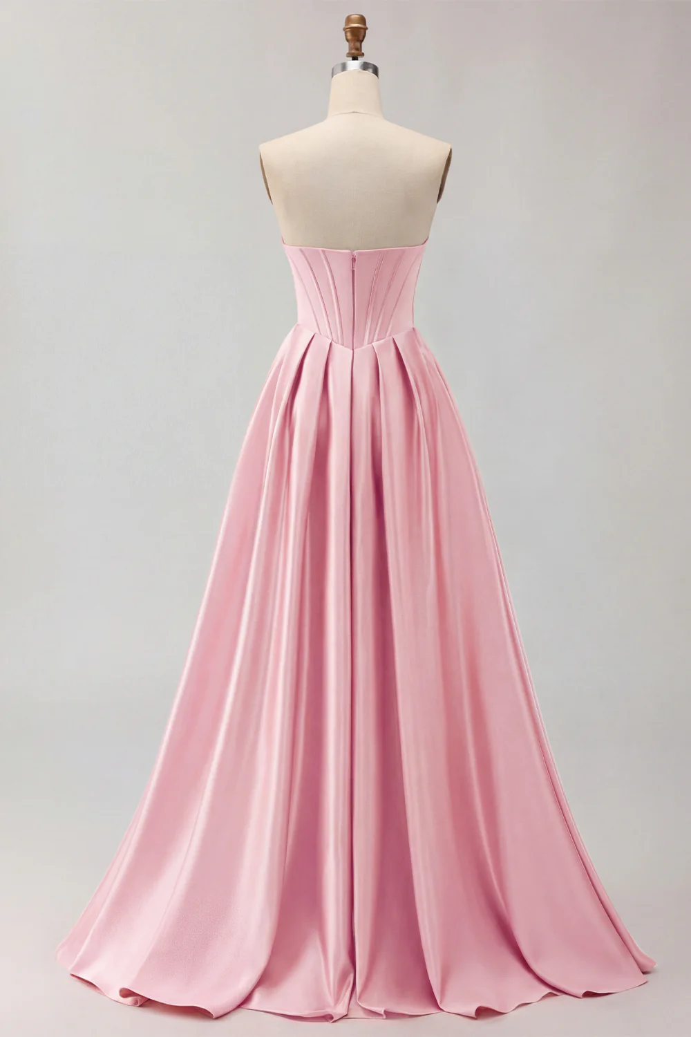 Golden Strapless Satin A-Line Corset Long Prom Dress - Image 24