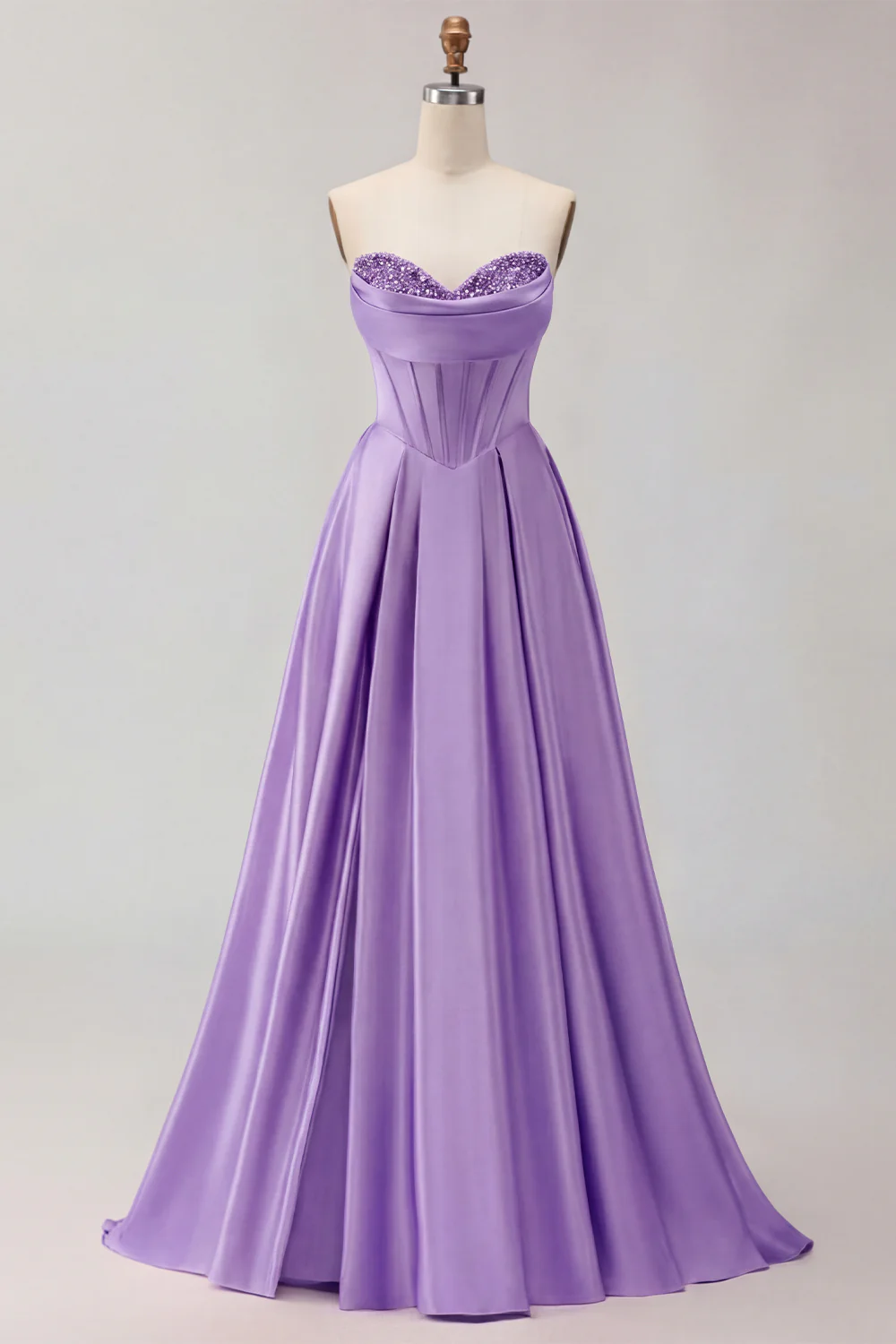 Golden Strapless Satin A-Line Corset Long Prom Dress - Image 25