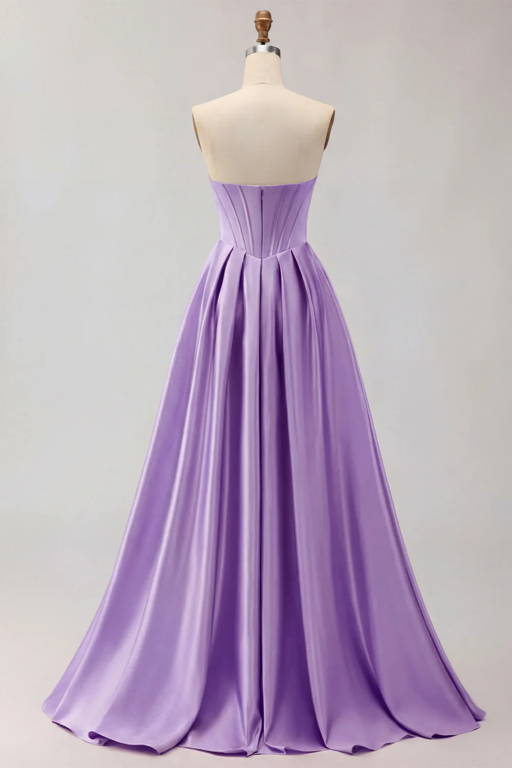 Golden Strapless Satin A-Line Corset Long Prom Dress - Image 26