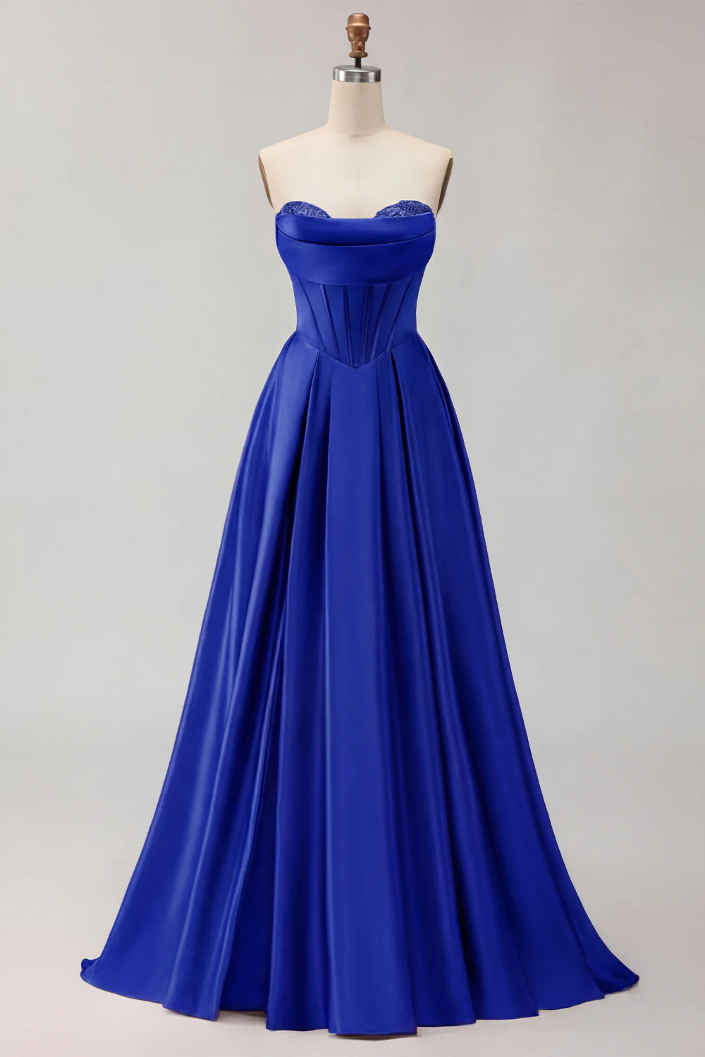 Golden Strapless Satin A-Line Corset Long Prom Dress - Image 27