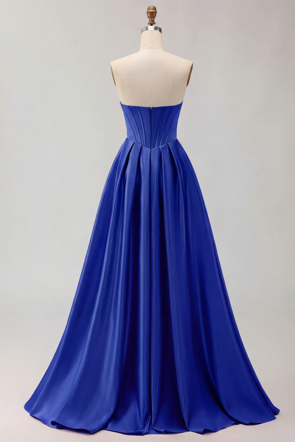 Golden Strapless Satin A-Line Corset Long Prom Dress - Image 28
