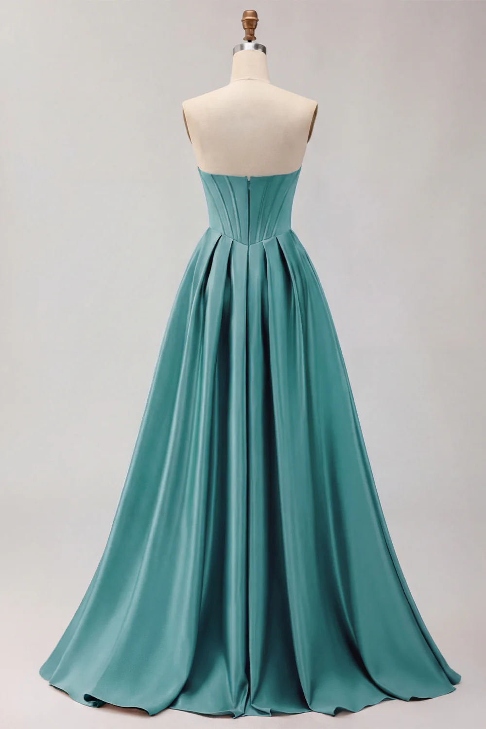 Golden Strapless Satin A-Line Corset Long Prom Dress - Image 30