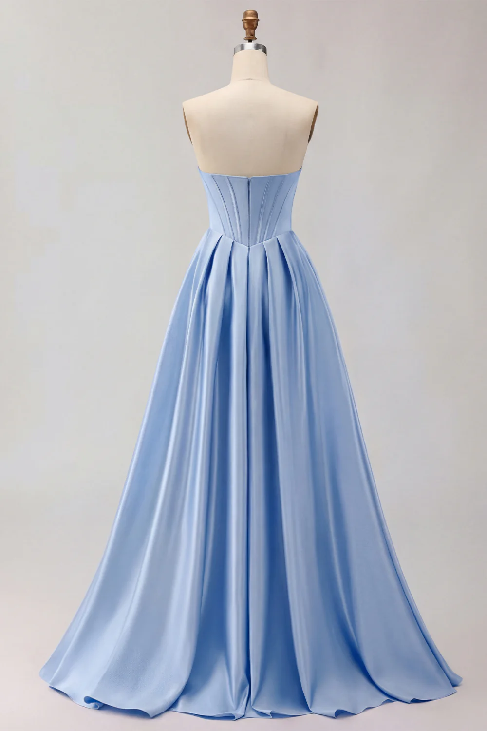 Golden Strapless Satin A-Line Corset Long Prom Dress - Image 8