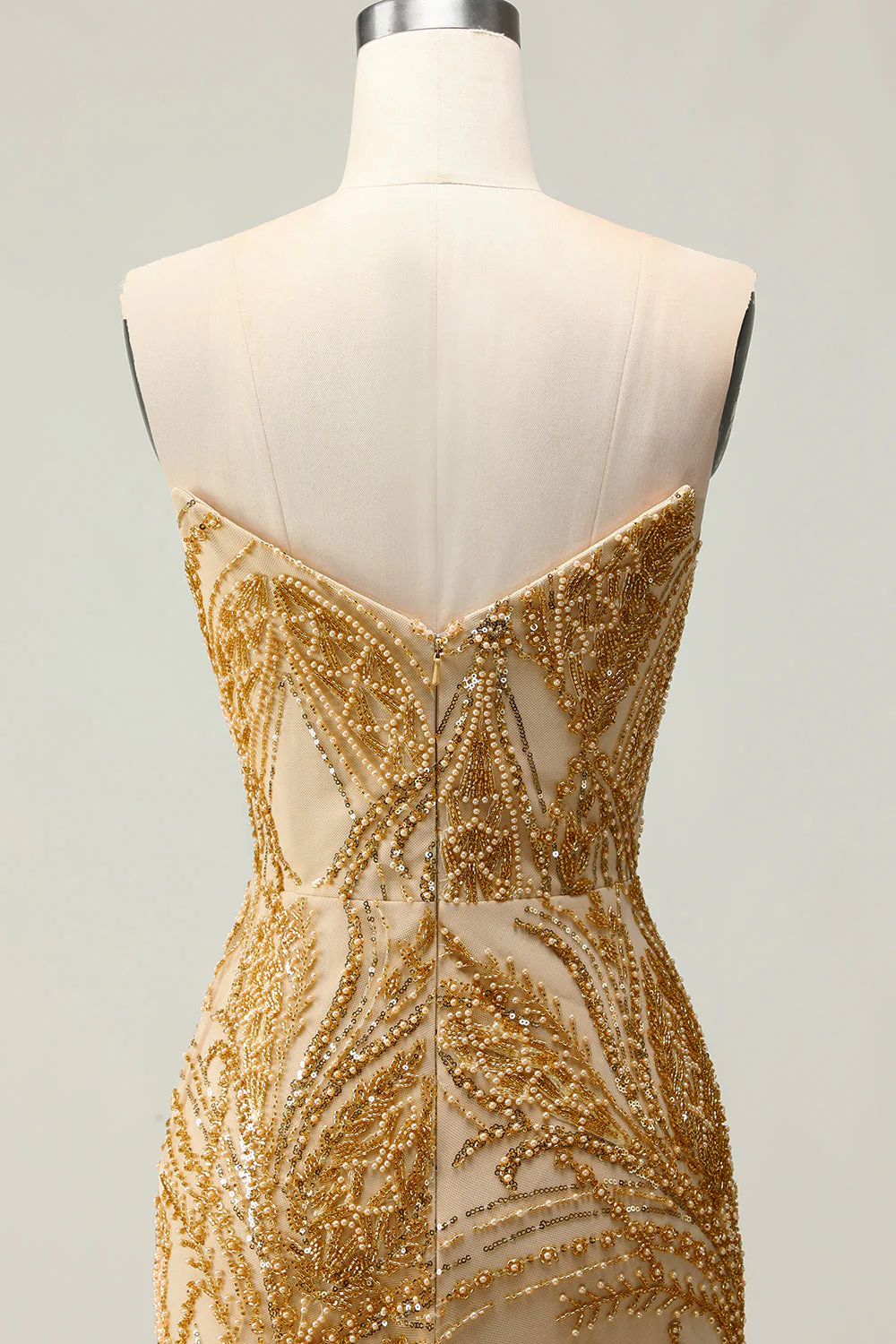 Golden Sweetheart Mermaid Beaded Long Prom Dress with Slit - Image 10