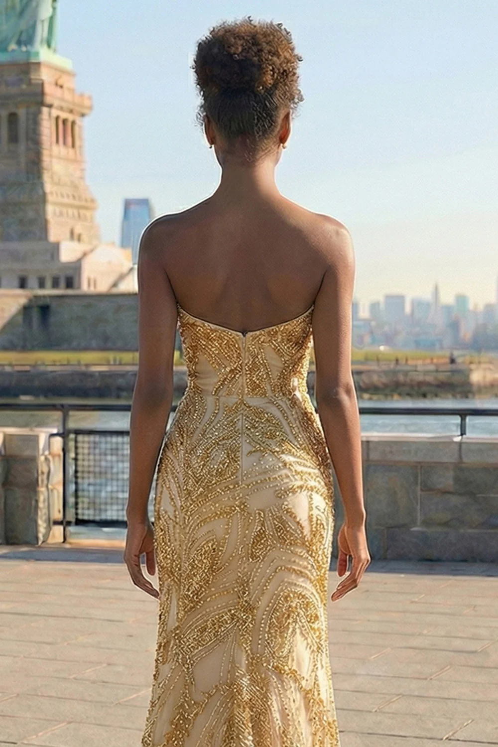 Golden Sweetheart Mermaid Beaded Long Prom Dress with Slit - Image 4