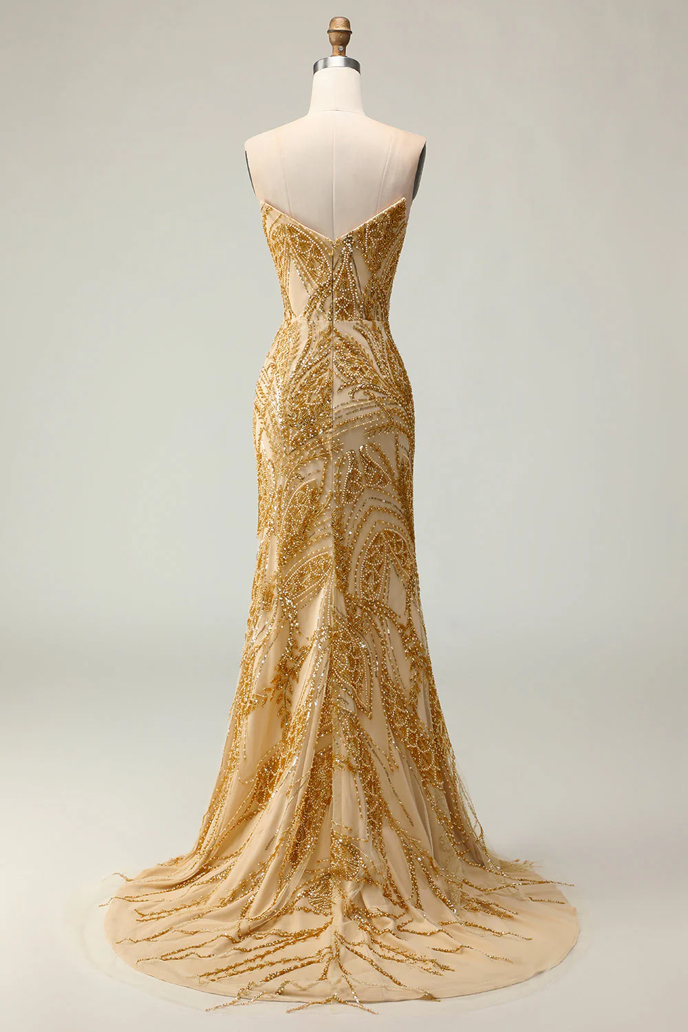 Golden Sweetheart Mermaid Beaded Long Prom Dress with Slit - Image 6