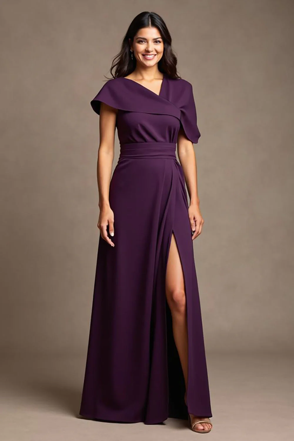 Grape A Line V-Neck Long Choir Dress with Slit - Image 2