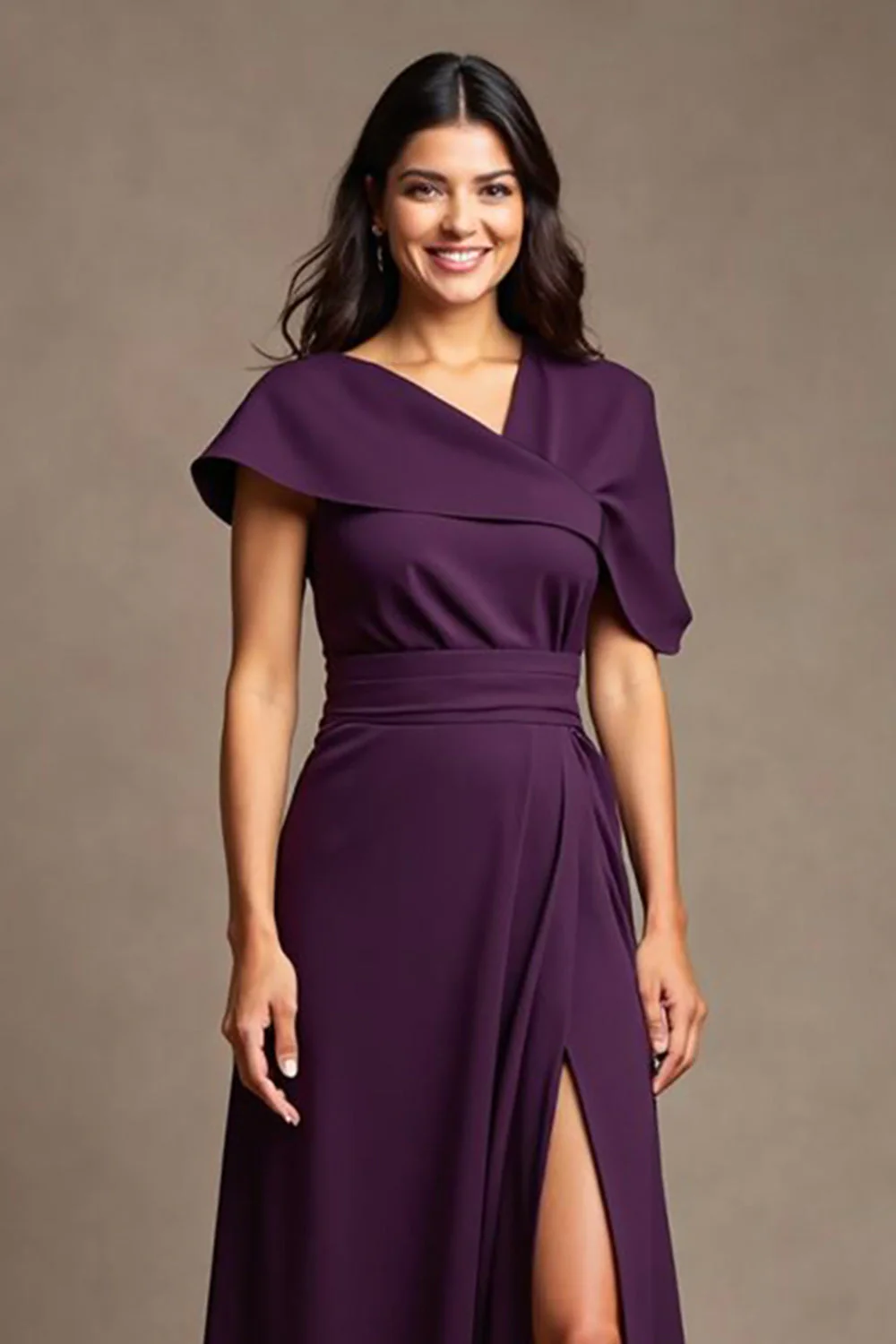 Grape A Line V-Neck Long Choir Dress with Slit - Image 3