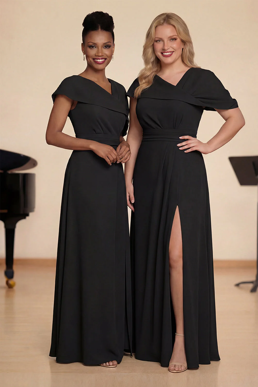 Grape A Line V-Neck Long Choir Dress with Slit - Image 4