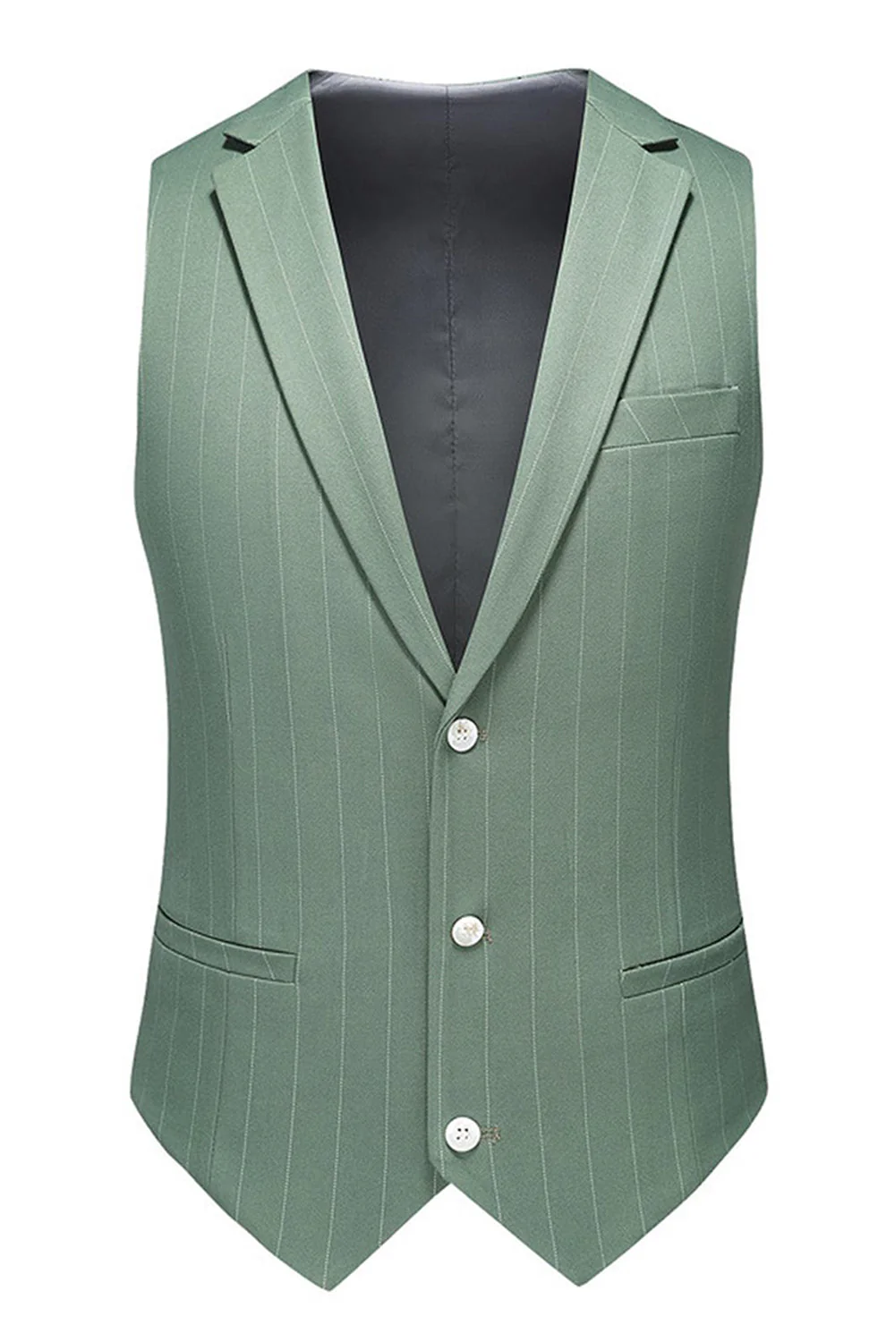 Grass Green Notched Lapel Striped 3 Pieces Men's Formal Suits - Image 3
