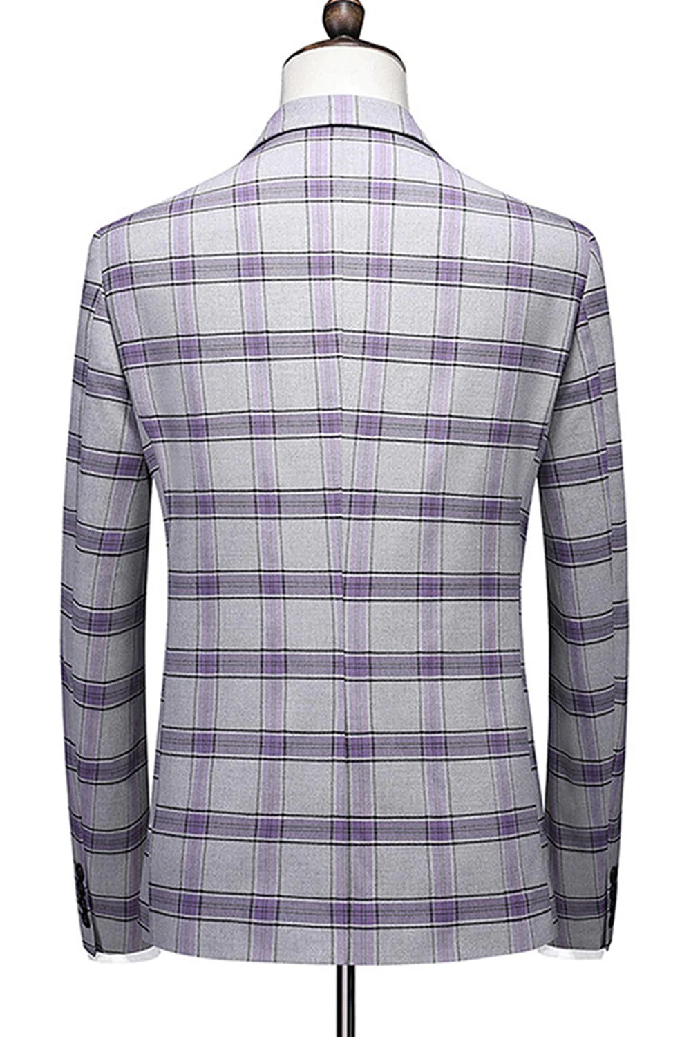 Grayish Purple Striped 3 Pieces Notched Lapel Men's Prom Suits - Image 3