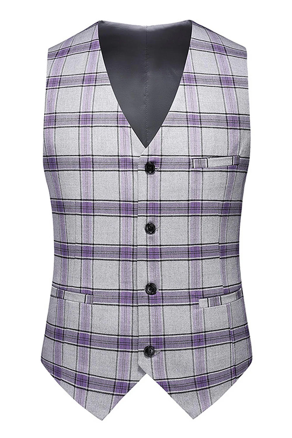 Grayish Purple Striped 3 Pieces Notched Lapel Men's Prom Suits - Image 4