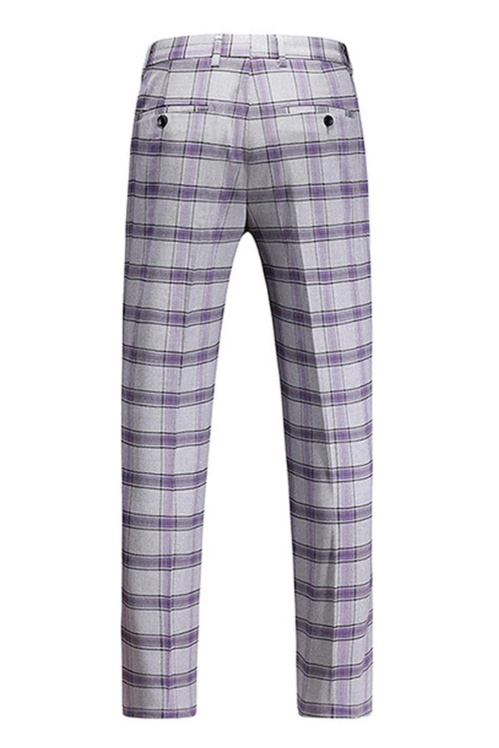 Grayish Purple Striped 3 Pieces Notched Lapel Men's Prom Suits - Image 7