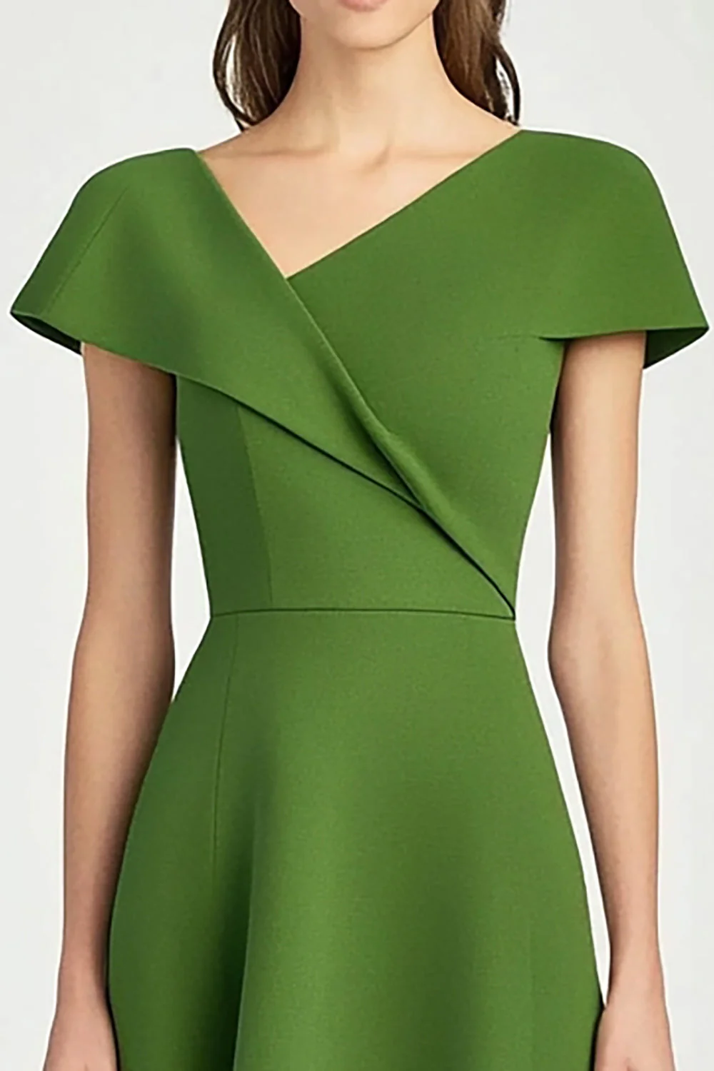 Green A Line Cap Sleeve Satin Midi Formal Dress - Image 2