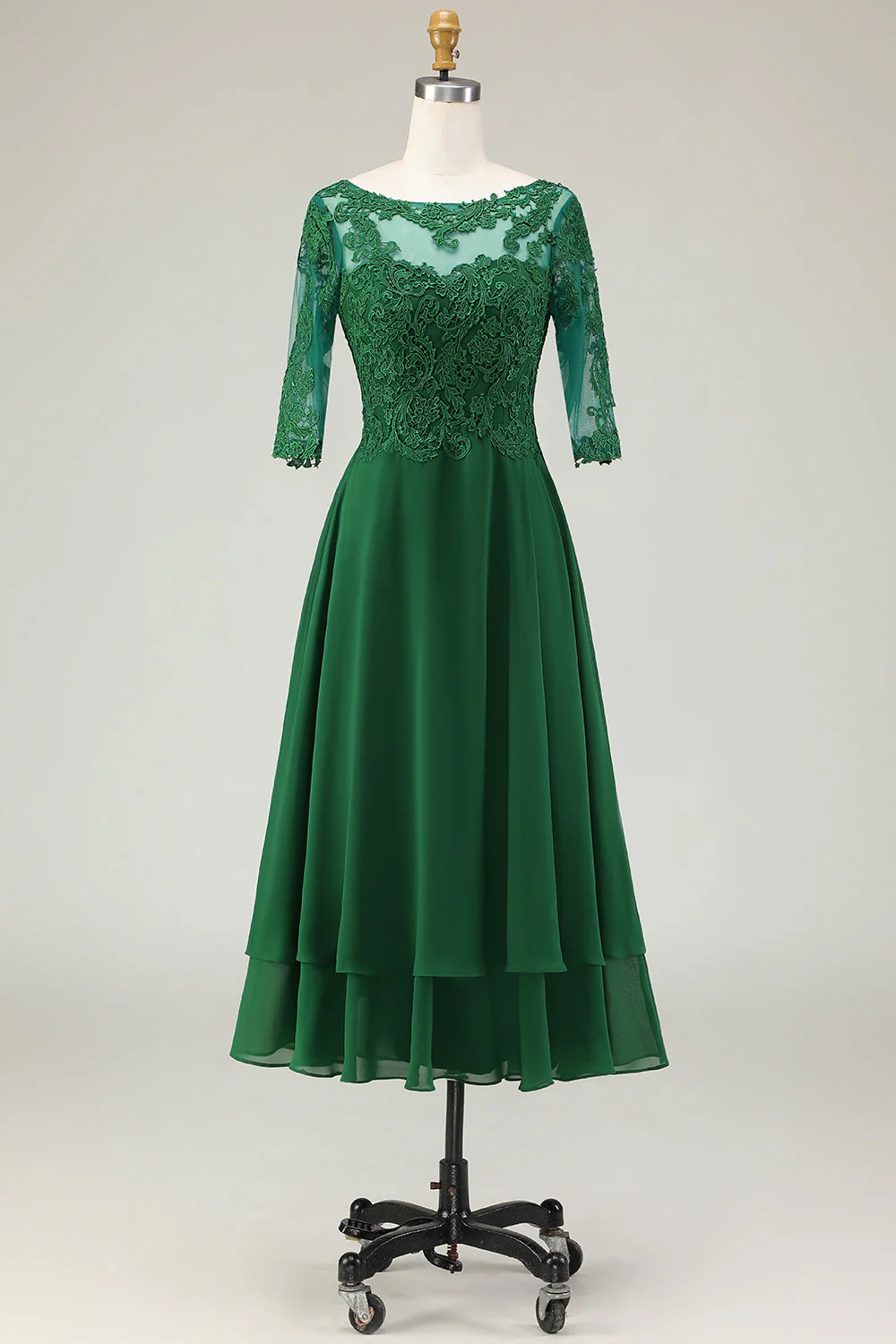 Green A Line Lace Up Back Chiffon Choir Dress with Appliques - Image 2