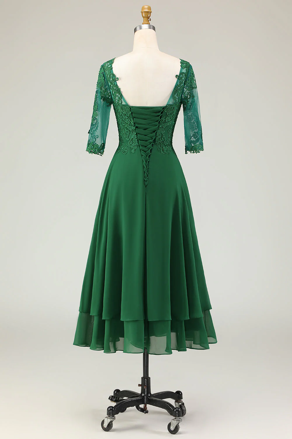 Green A Line Lace Up Back Chiffon Choir Dress with Appliques - Image 3