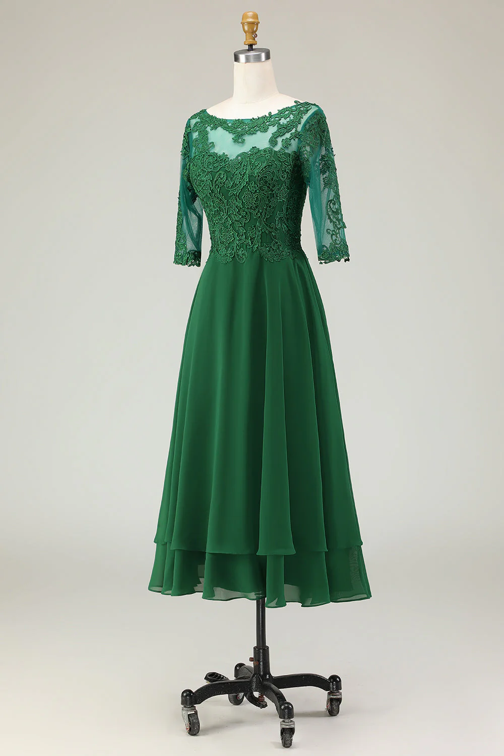 Green A Line Lace Up Back Chiffon Choir Dress with Appliques - Image 4