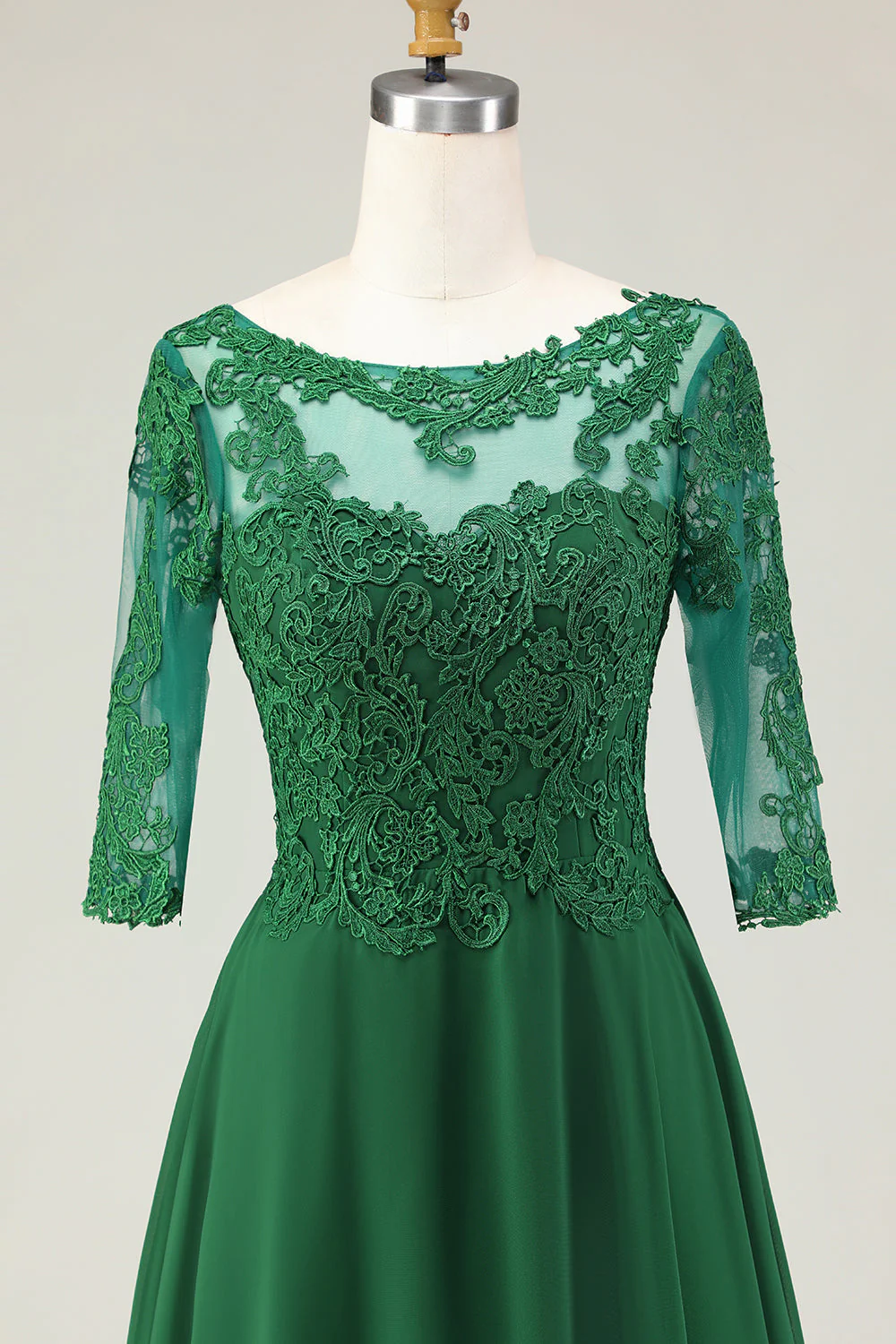 Green A Line Lace Up Back Chiffon Choir Dress with Appliques - Image 5